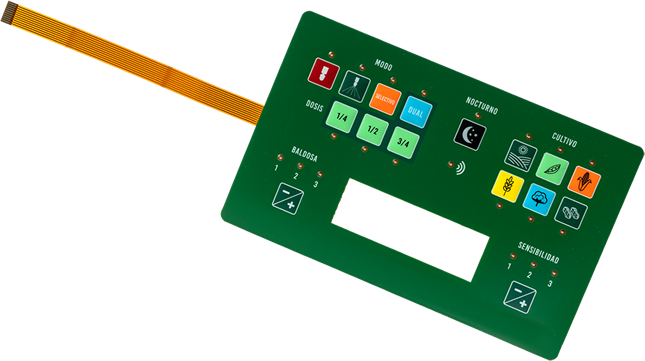 Detalle de sensor táctil capacitivo – capas y circuito impreso
